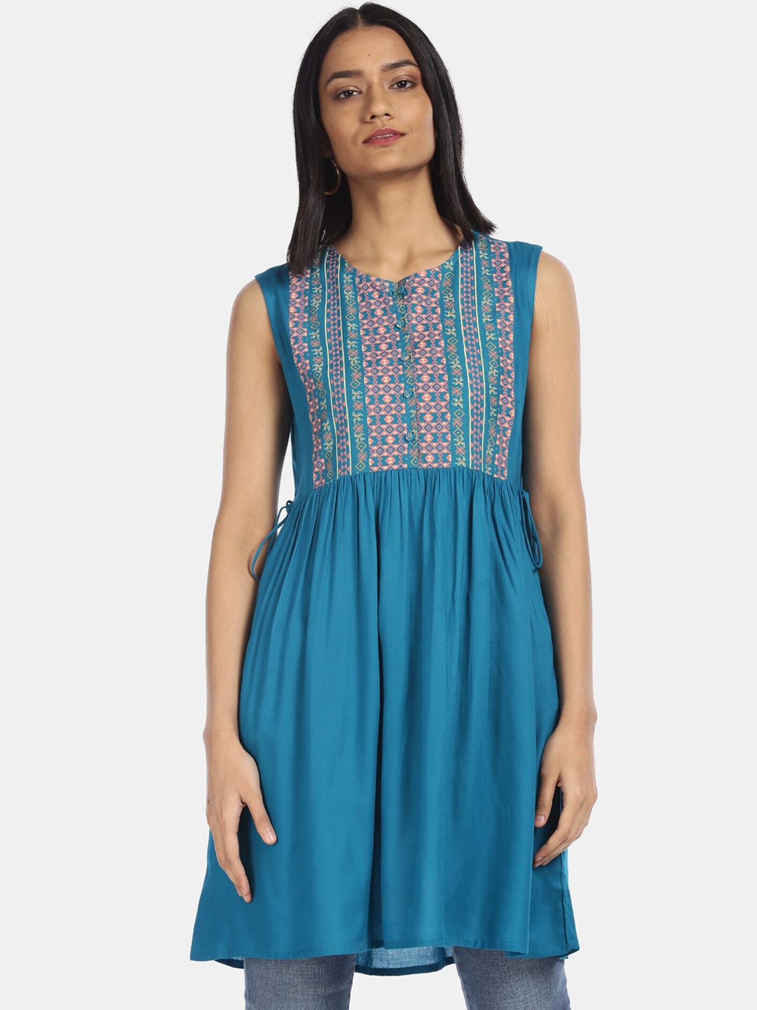 

Karigari Women Blue Ethnic Motifs Yoke Design Kurta