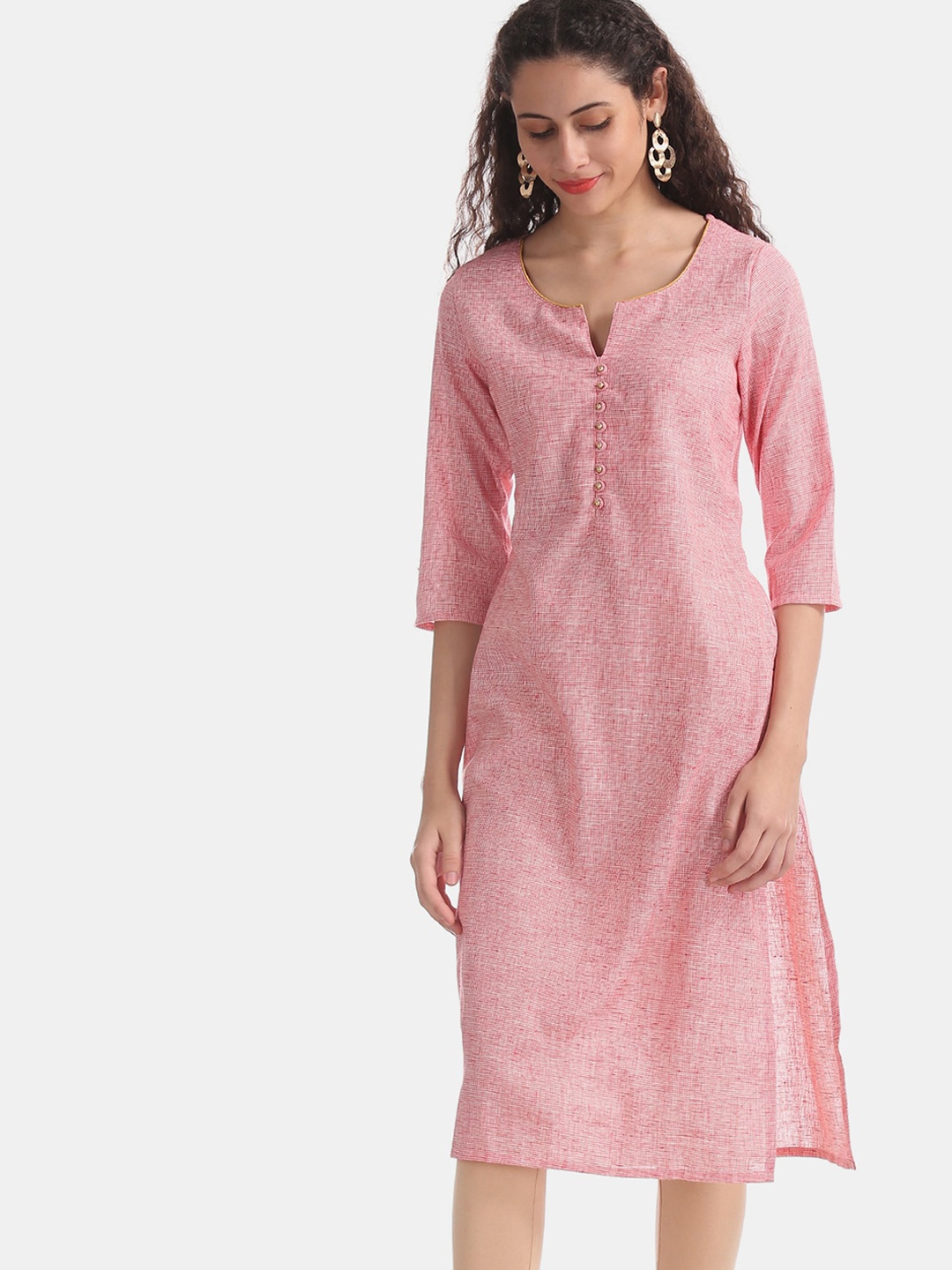 

Karigari Women Red & White Checked Kurta