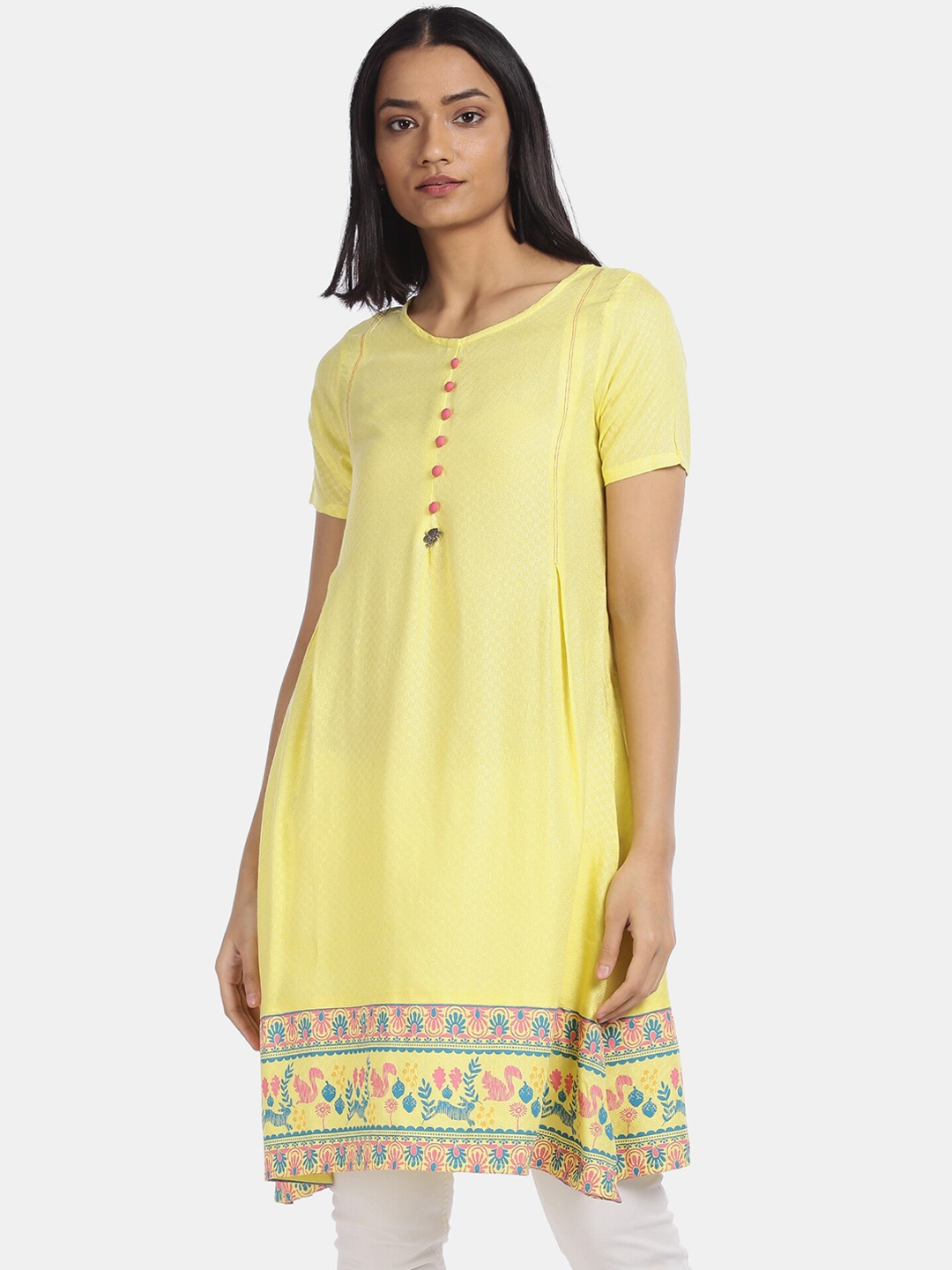 

Karigari Women Yellow Conversational Print Kurta
