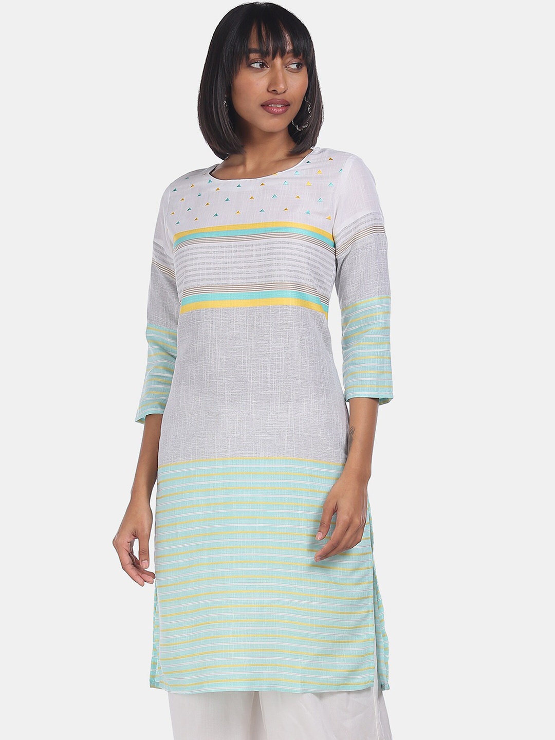 

Karigari Women Green Striped Kurta