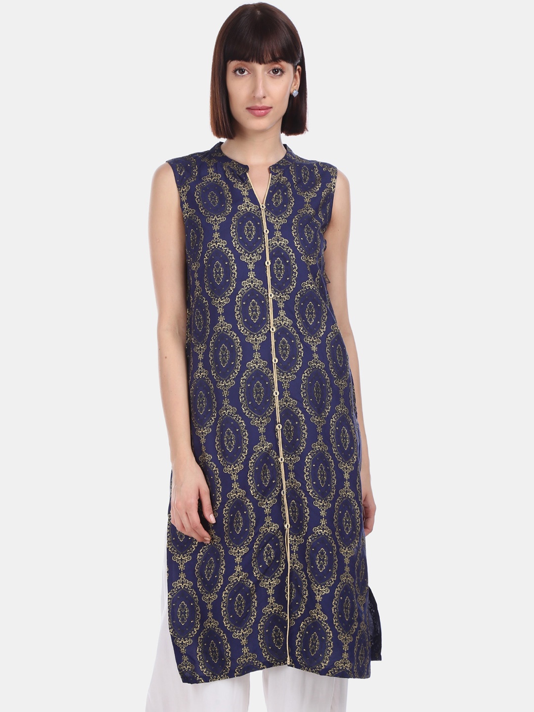 

Karigari Women Blue Ethnic Motifs Printed Kurta