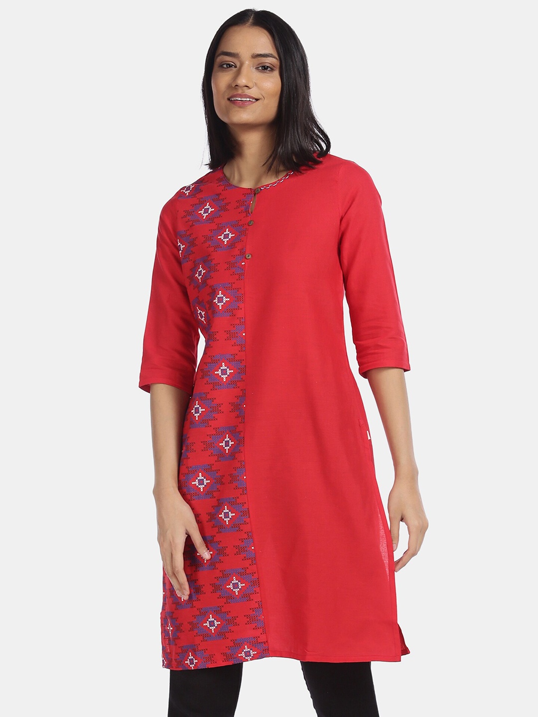 

Karigari Women Red & Blue Geometric Print Kurta