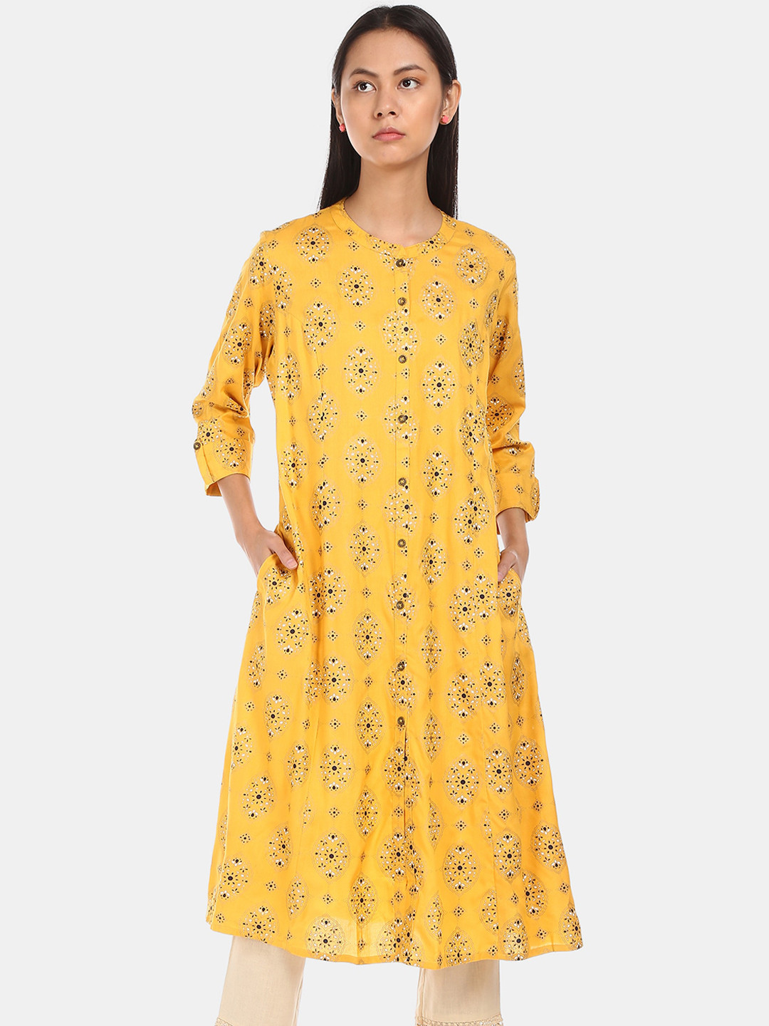 

Karigari Women Yellow Ethnic Print Kurta