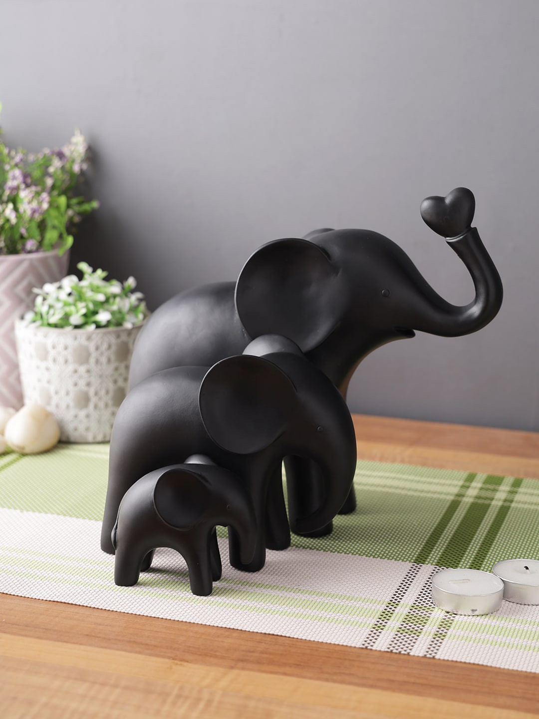 

TAYHAA Set Of 3 Black Cute & Happy Elephant Showpiece