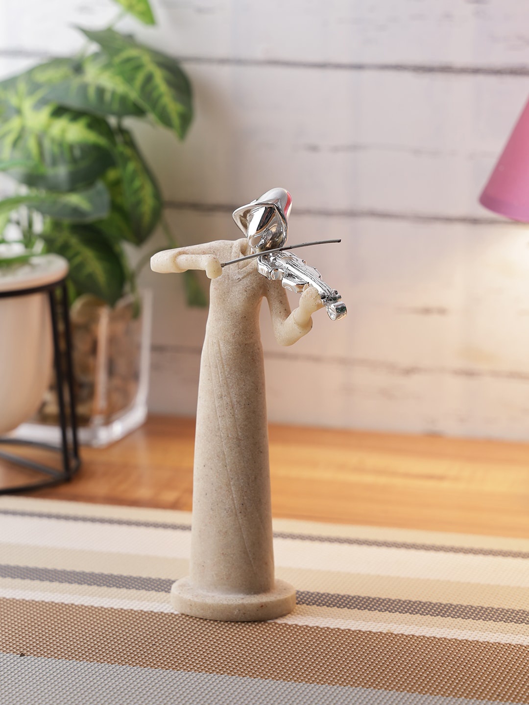 

TAYHAA Beige & Silver-Toned Stone Finish Musician Lady Showpiece