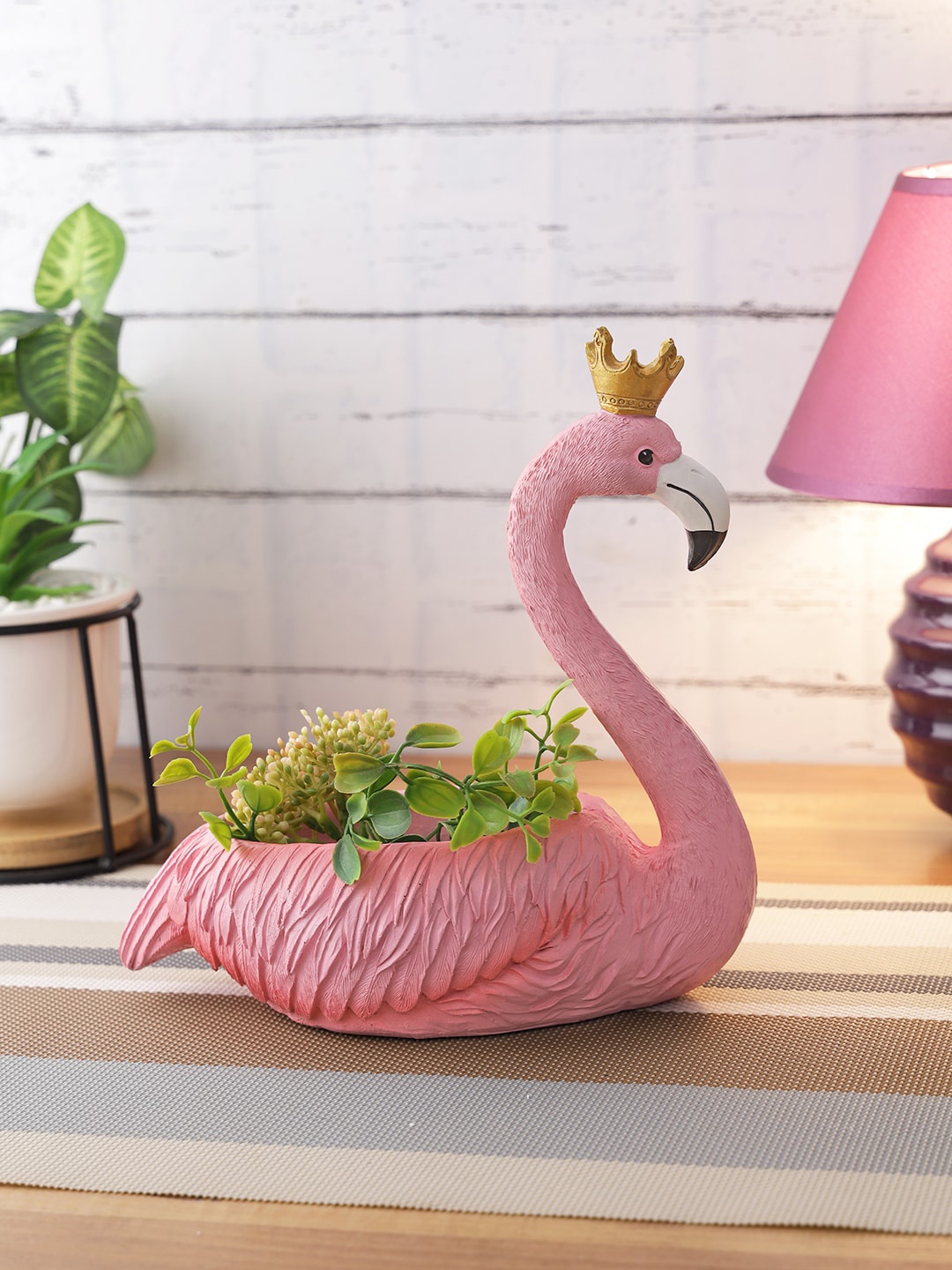 

TAYHAA Pink Flamingo-Shaped Planter Showpiece