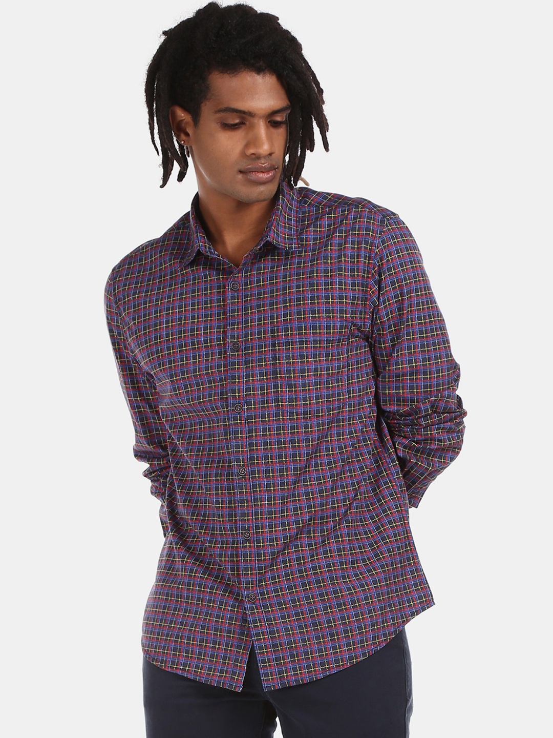 

Ruggers Men Blue Opaque Checked Casual Shirt