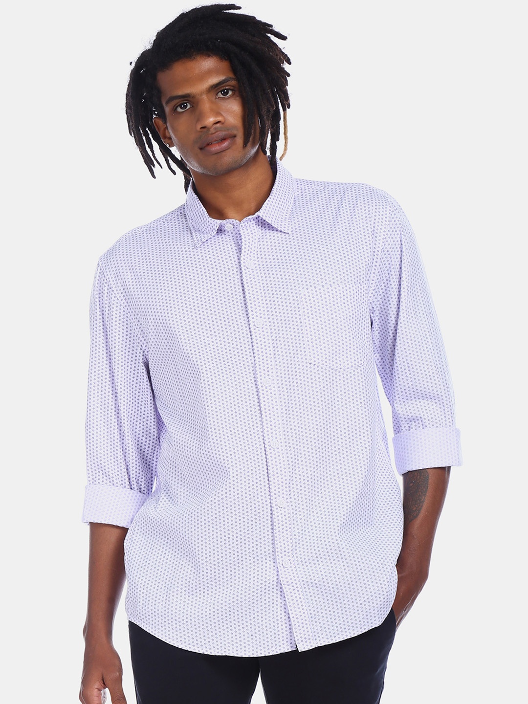 

Ruggers Men White Opaque Striped Casual Shirt