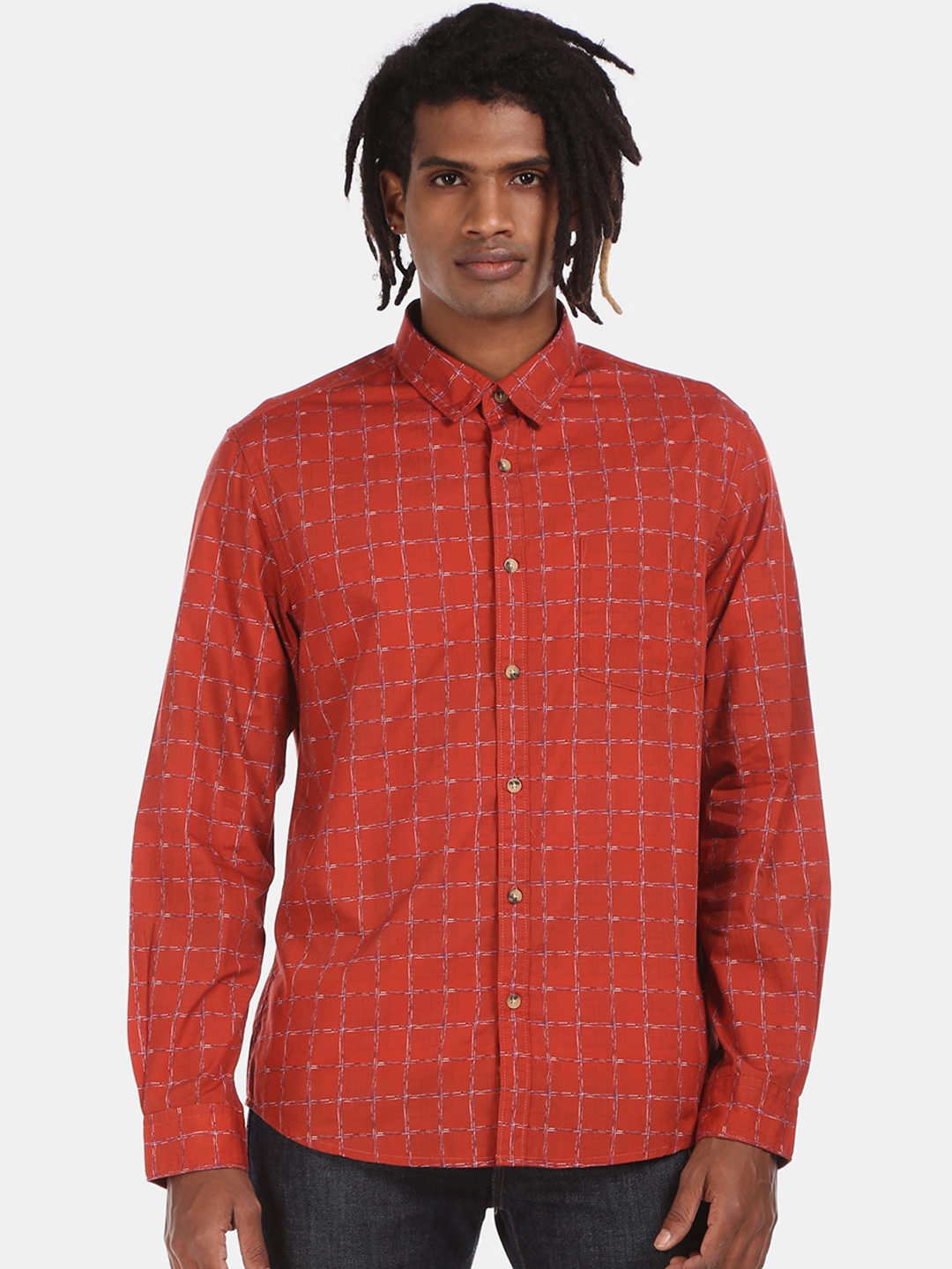 

Ruggers Men Orange & White Opaque Printed Pure Cotton Casual Shirt