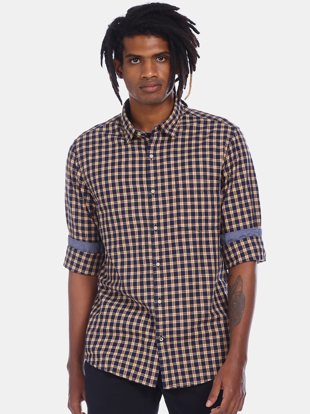

Ruggers Men Blue Opaque Checked Casual Shirt