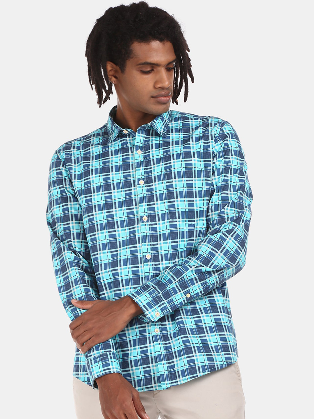 

Ruggers Men Blue Opaque Checked Casual Shirt