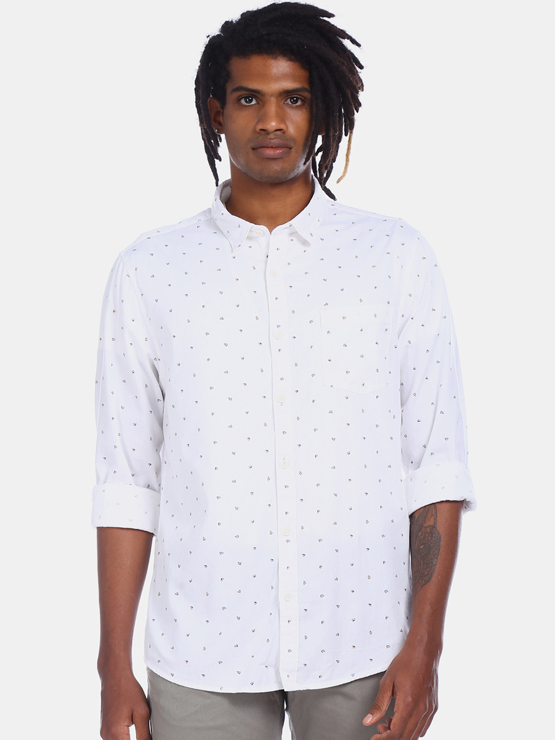 

Ruggers Men White Opaque Printed Casual Shirt