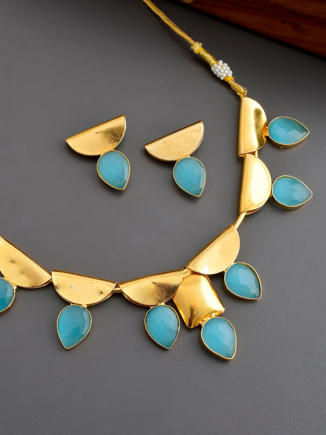 

Silvermerc Designs Gold-Plated Blue Onyx-Studded Handcrafted Jewellery Set