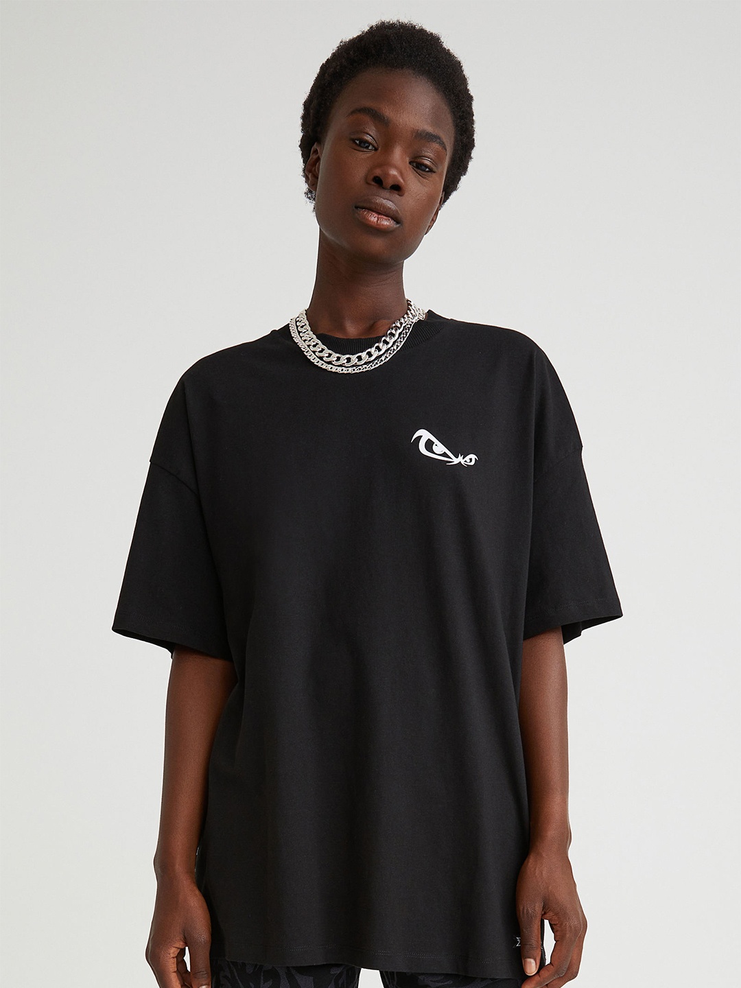 

H&M Women Black Oversized T-shirt