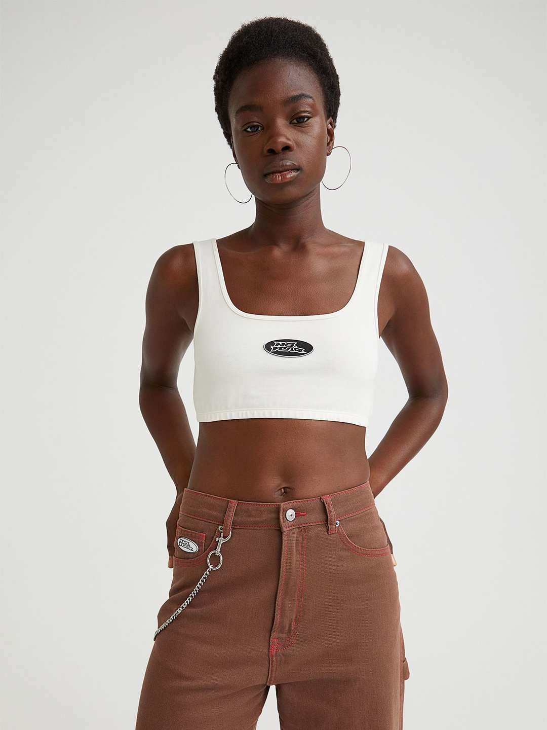 

H&M Women White Jersey Crop Top