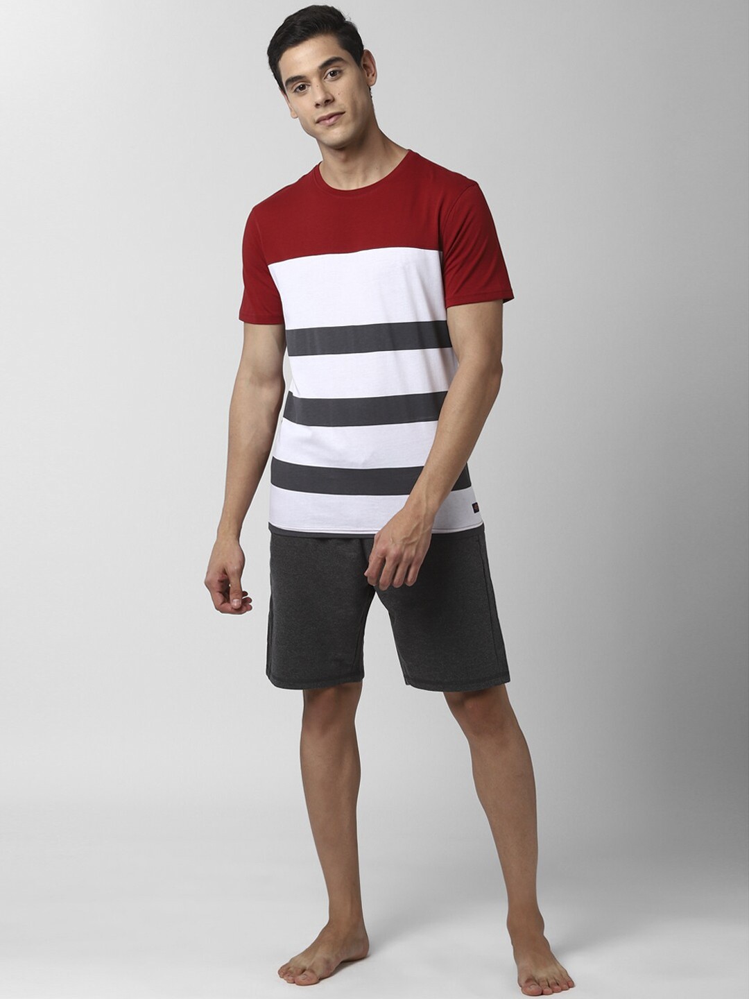 

Peter England Men Red & White Striped Pure Cotton Night suit