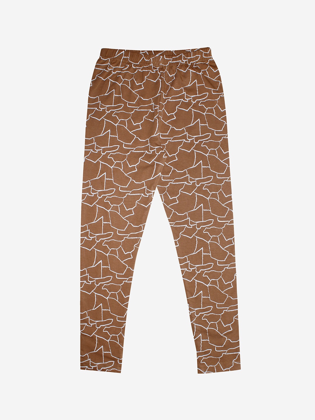 

KiddoPanti Girls Brown & White Printed Ankle-Length Leggings