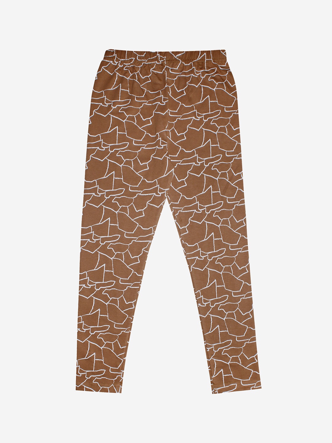 

KiddoPanti Girls Brown & White Abstract Print Ankle-Length Leggings