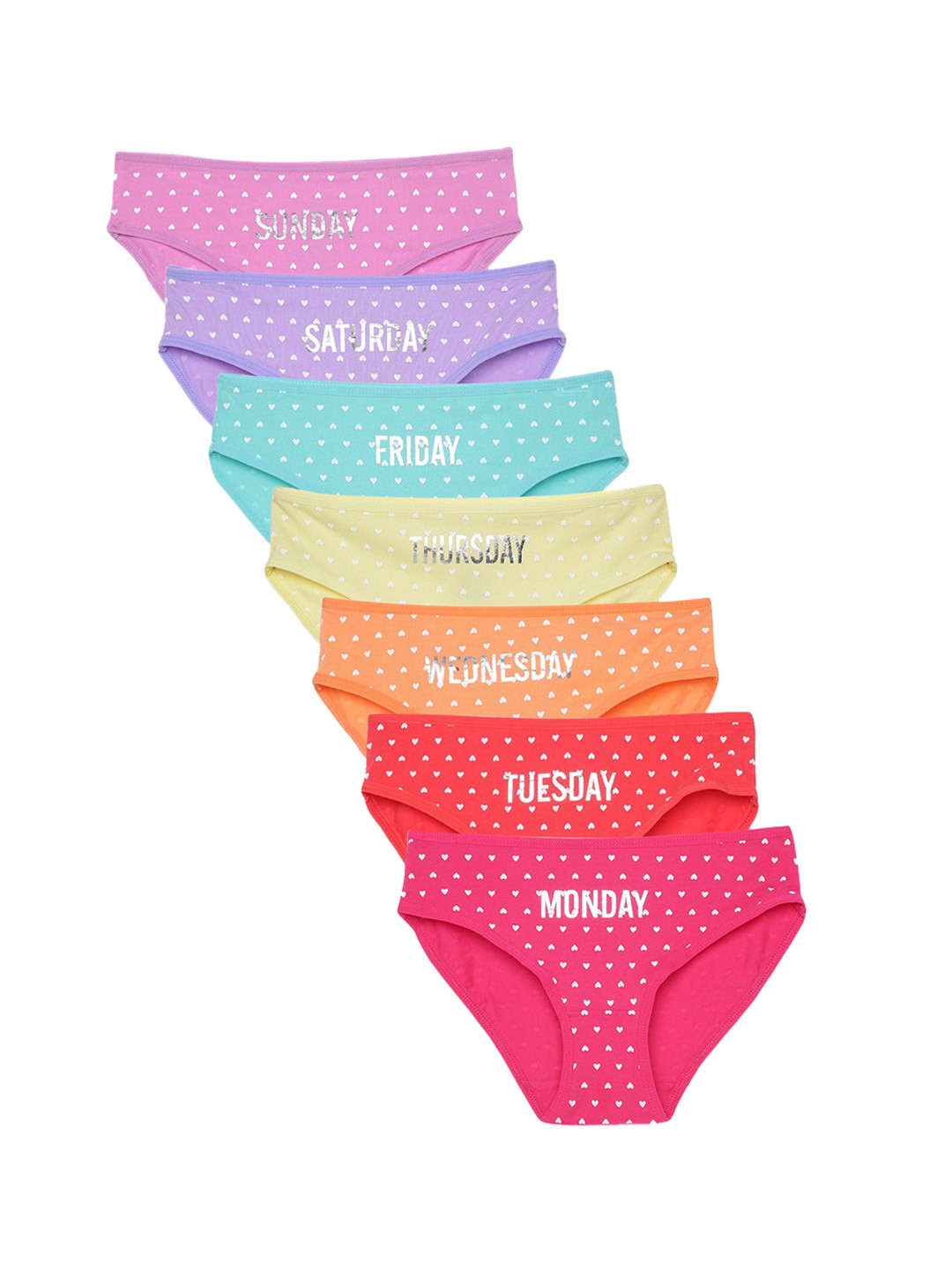 

Charm n Cherish Girls Pack Of 7 Weekday Printed Basic Briefs, Multi