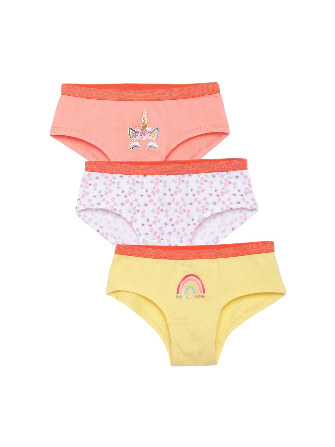 

Charm n Cherish Girls Pack Of 3 Rainbow Printed Hipster Briefs, Orange