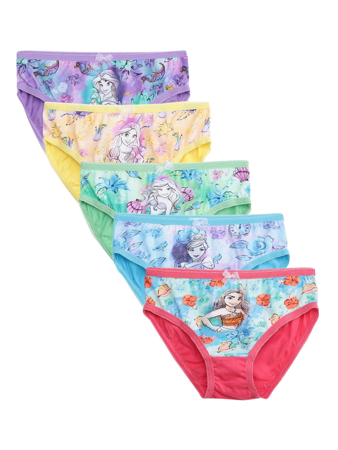 

Charm n Cherish Girls Pack Of 5 Printed Pure Cotton Basic Briefs, Violet