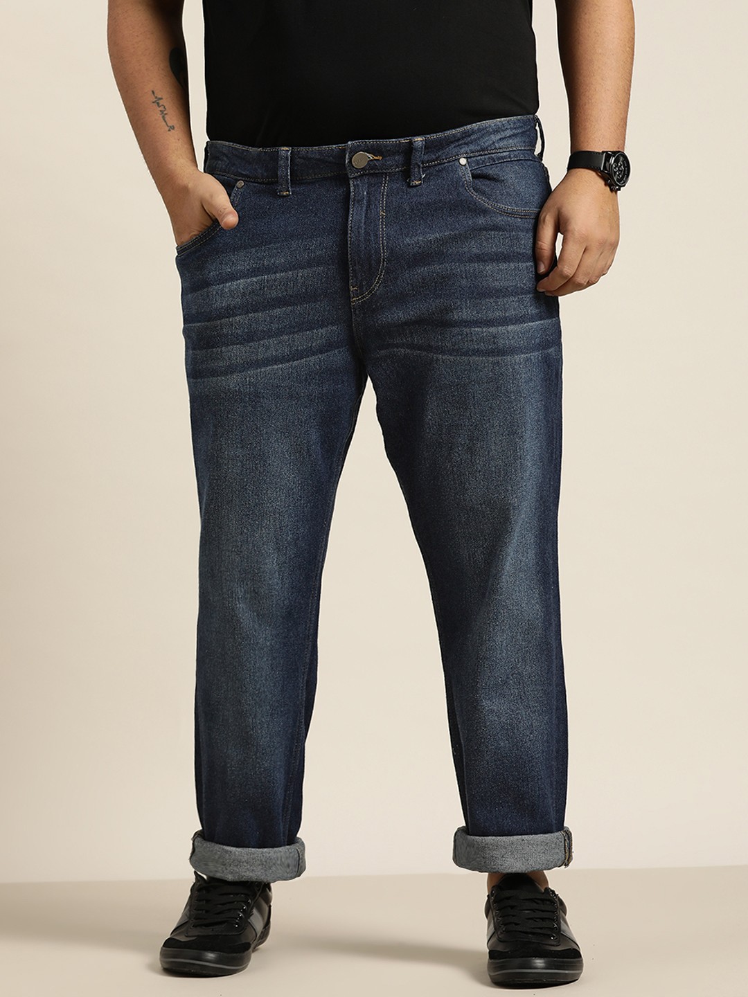 

Sztori Men Plus Size Navy Blue Light Fade Stretchable Jeans