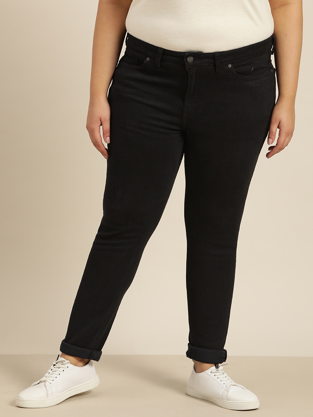 

Sztori Women Plus Size Black Skinny Fit Stretchable Jeans