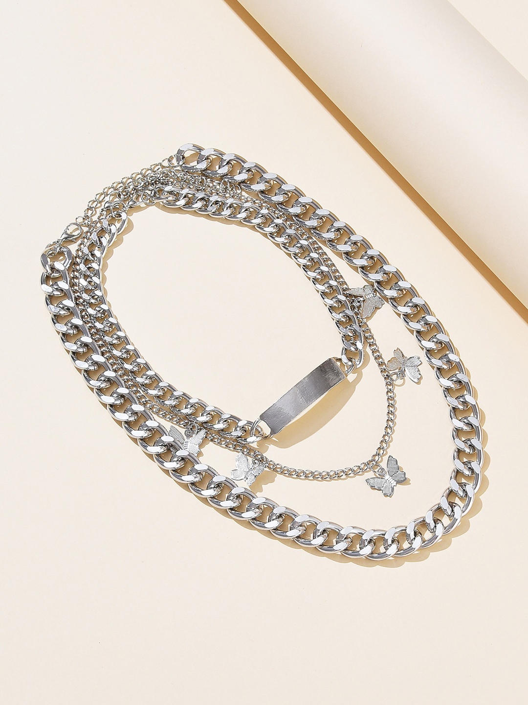 

URBANIC Silver-Toned Multilayered Necklace with Pendants