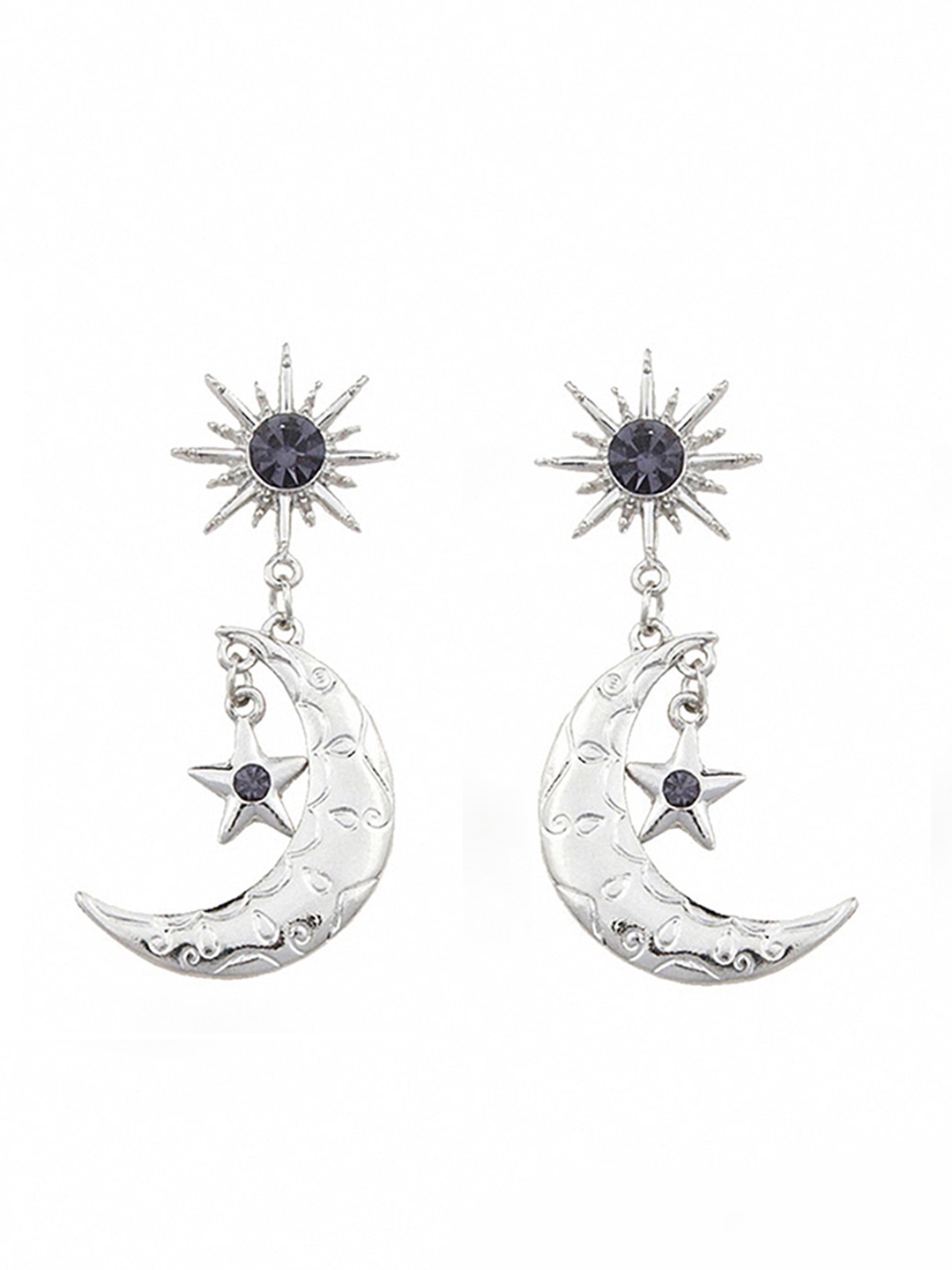 

URBANIC Silver-Toned Crescent Shaped Drop Earrings