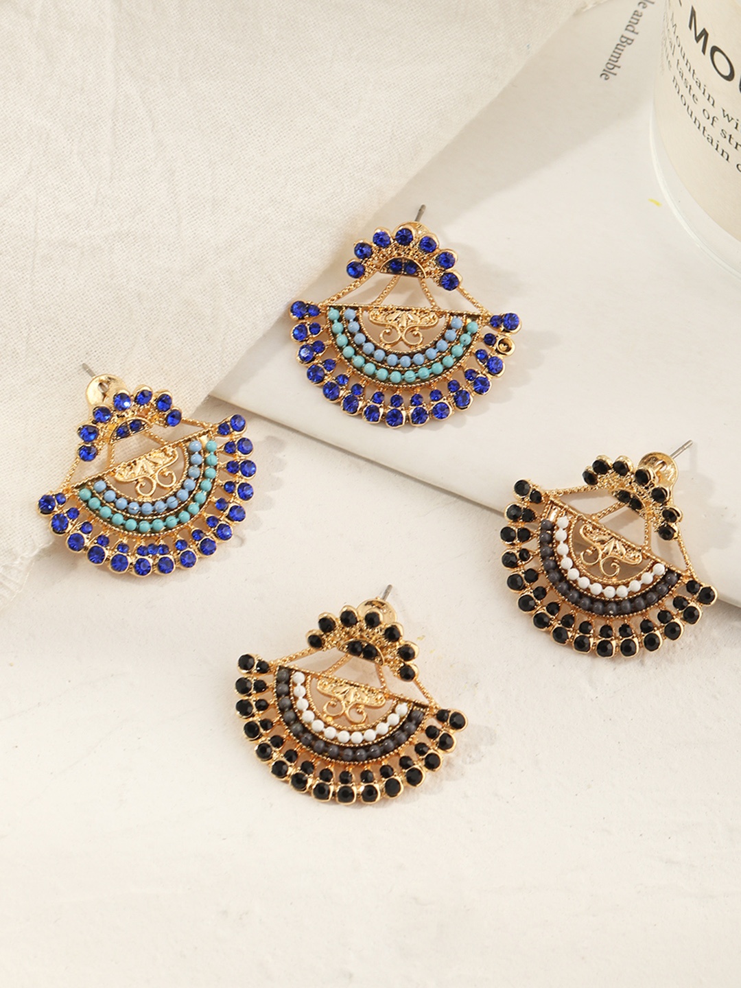 

URBANIC Women Set of 2 Blue & Black Geometric Studs Earrings
