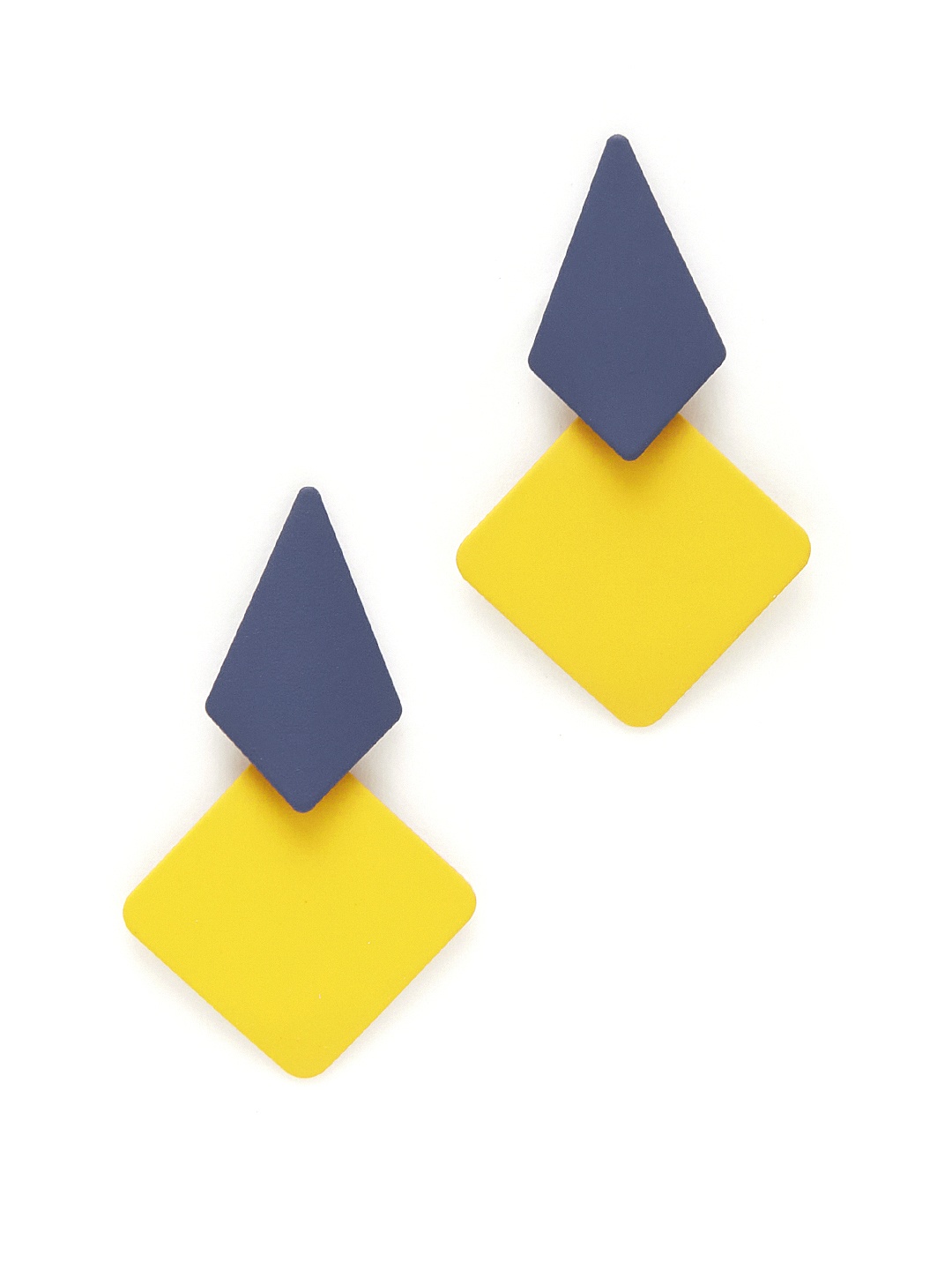 

URBANIC Navy Blue & Mustard Yellow Geometric Drop Earrings