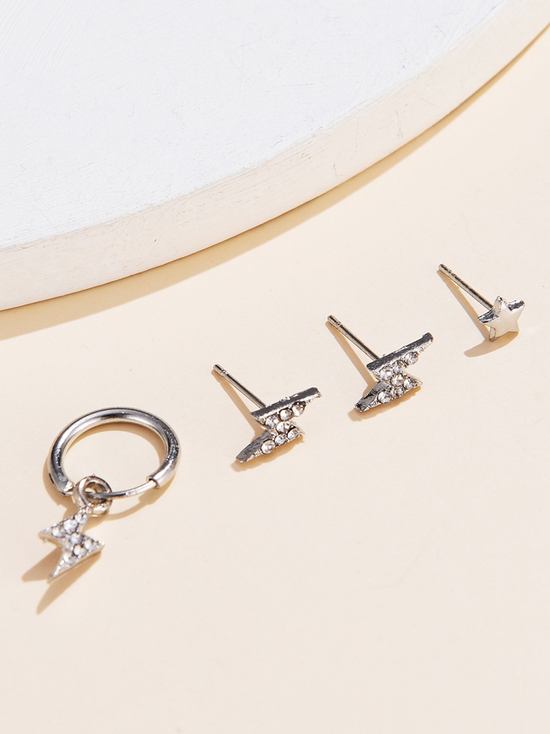 

URBANIC Women Set of 4 Silver-Toned Geometric Studs Earrings