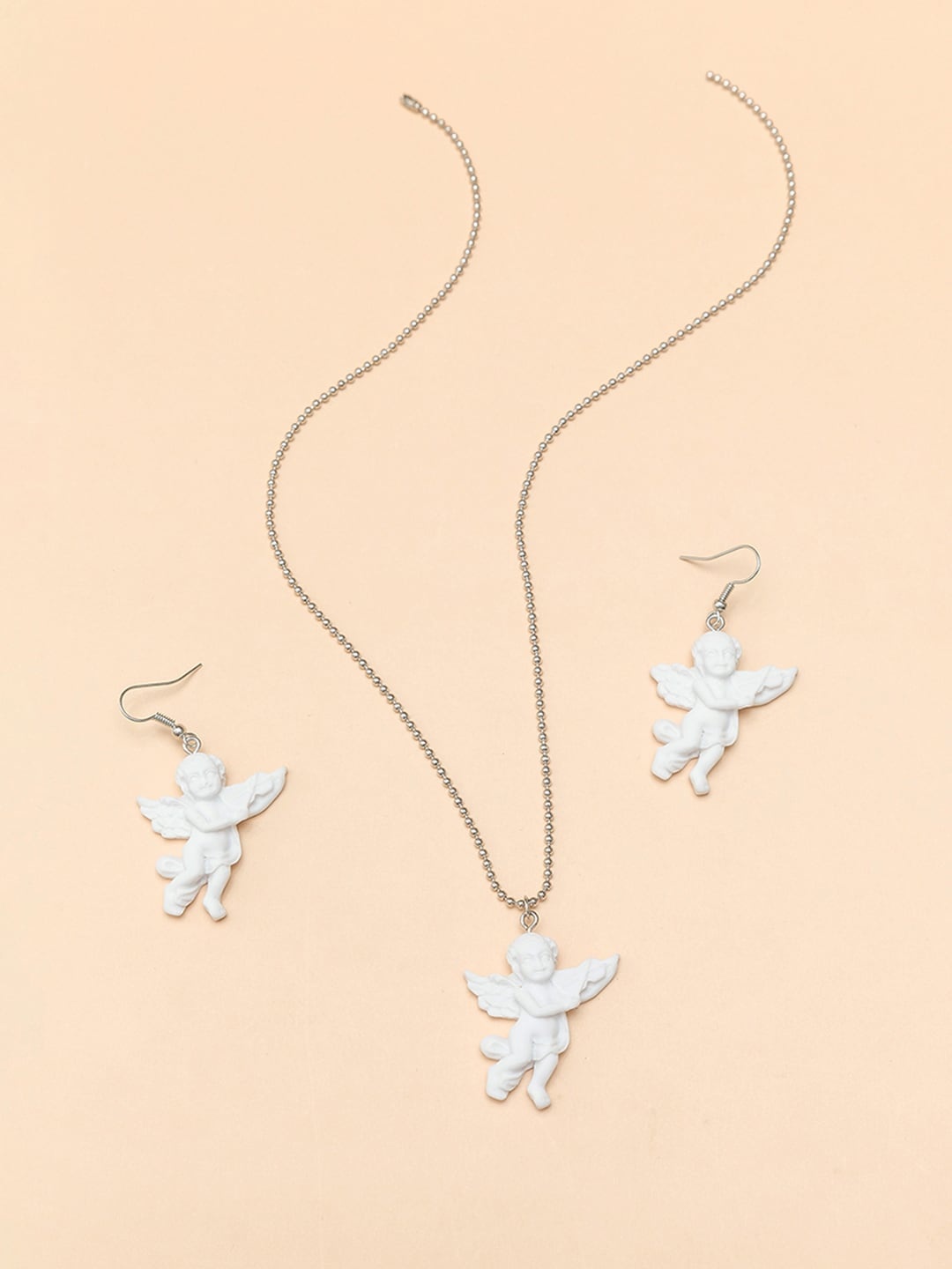 

URBANIC Silver-Toned & White Cupid Jewellery Set