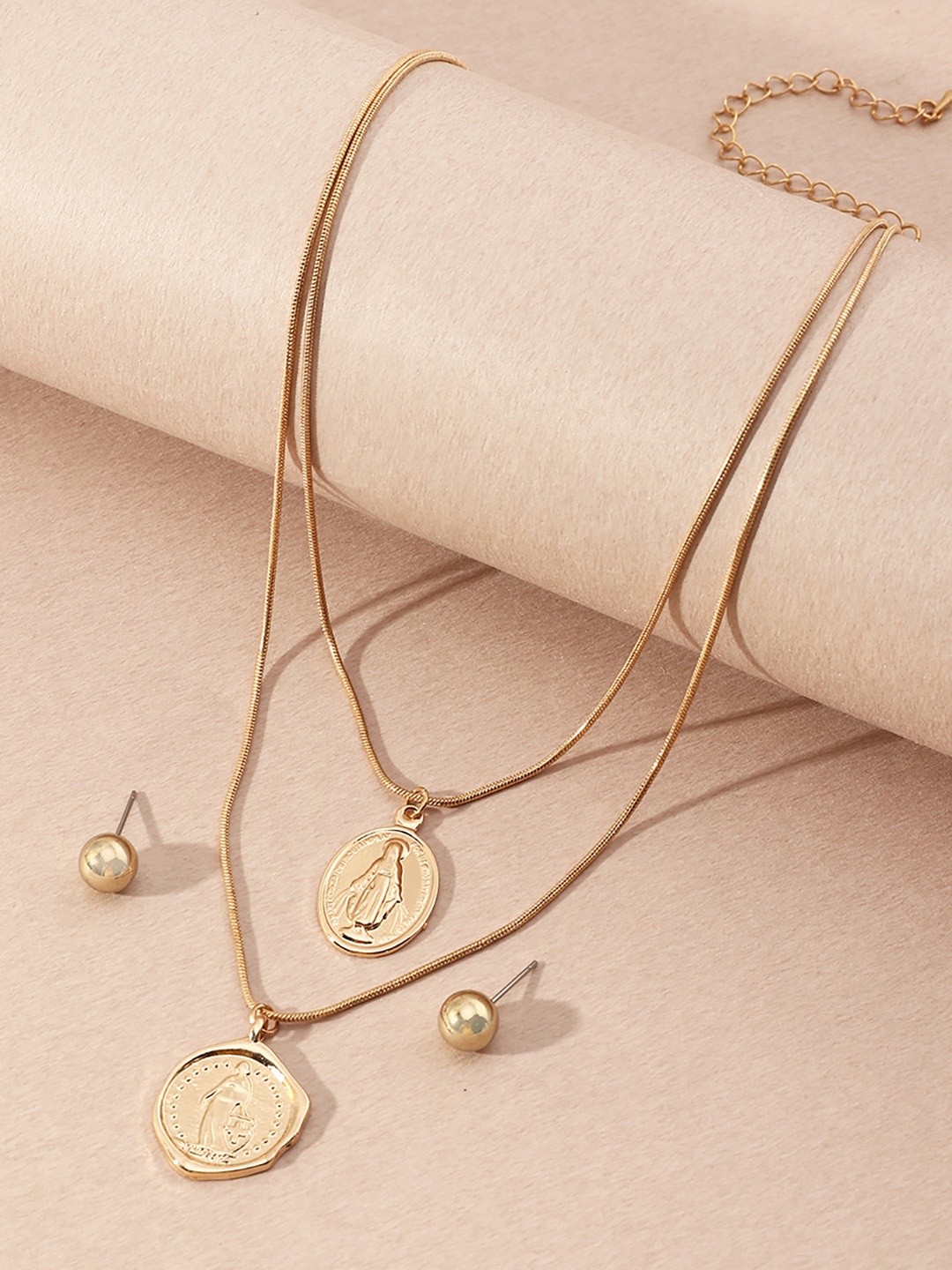 

URBANIC Gold-Toned Coin Shaped Layered Jewellery Set