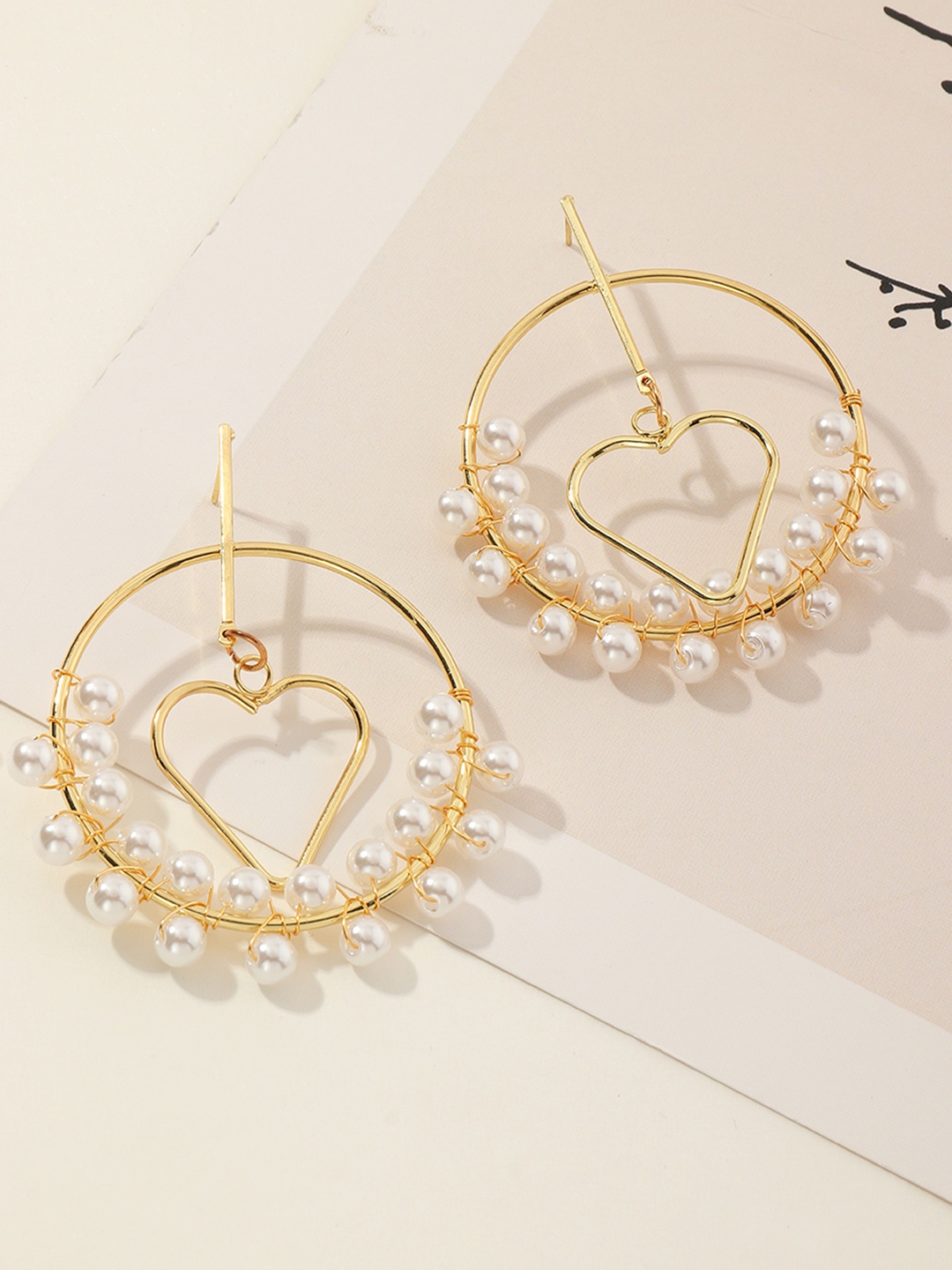 

URBANIC Gold-Toned & White Circular Hoop Earrings