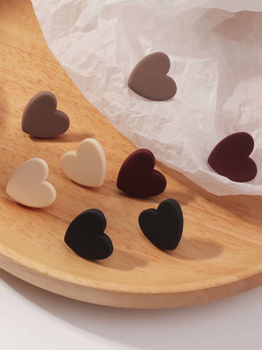 

URBANIC Women Set of 4 Black & Maroon Heart Shaped Studs Earrings
