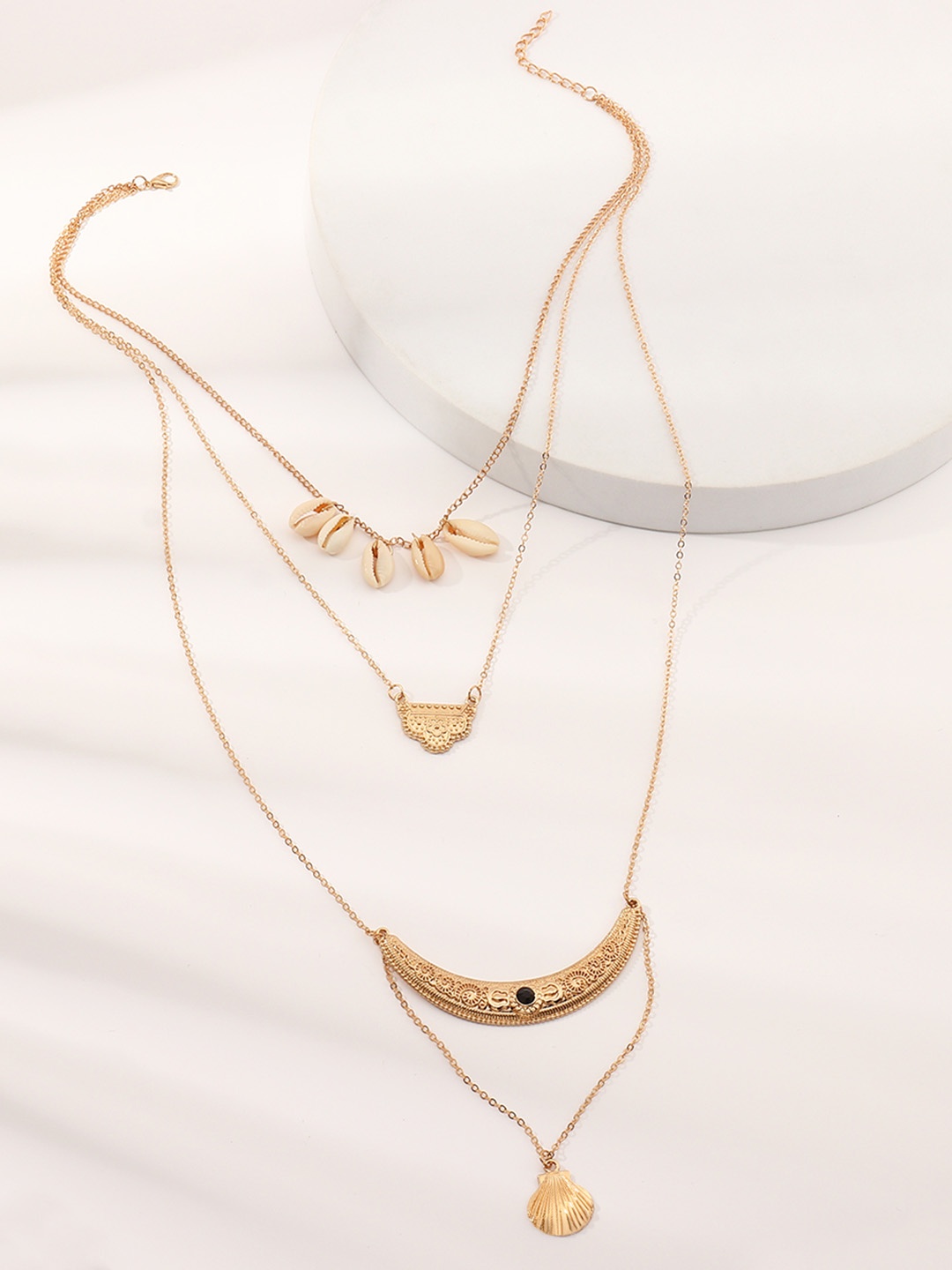 

URBANIC Gold-Toned Geometric Imitation Multi Layer Necklace