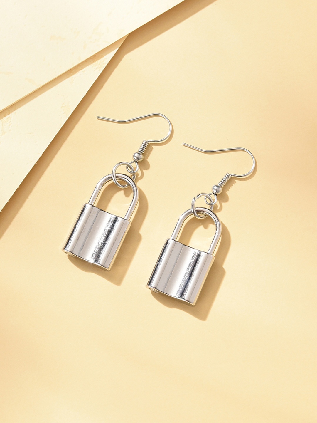 

URBANIC Silver-Toned Lock Shaped Drop Earrings