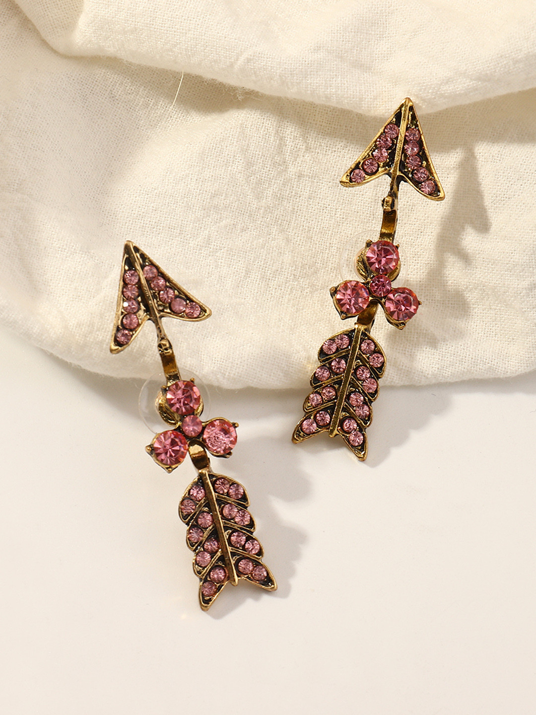 

URBANIC Gold-Toned & Pink Stone-Studded Arrow Oversized Studs