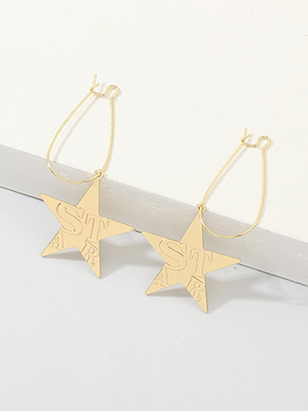 

URBANIC Gold-Toned Star Shaped Hoop Style Drop Earrings