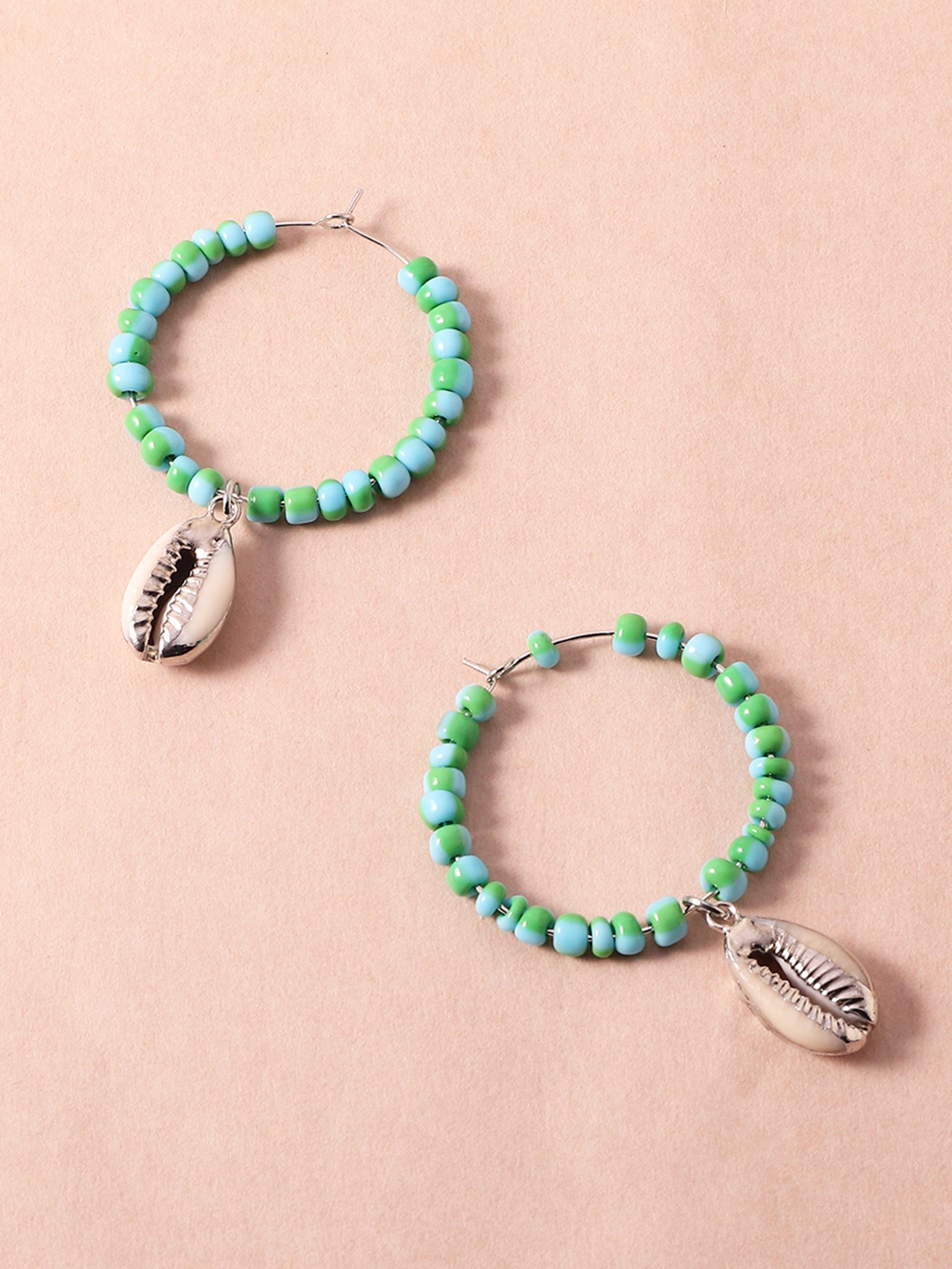 

URBANIC Green & Turquoise Blue Circular Hoop Earrings