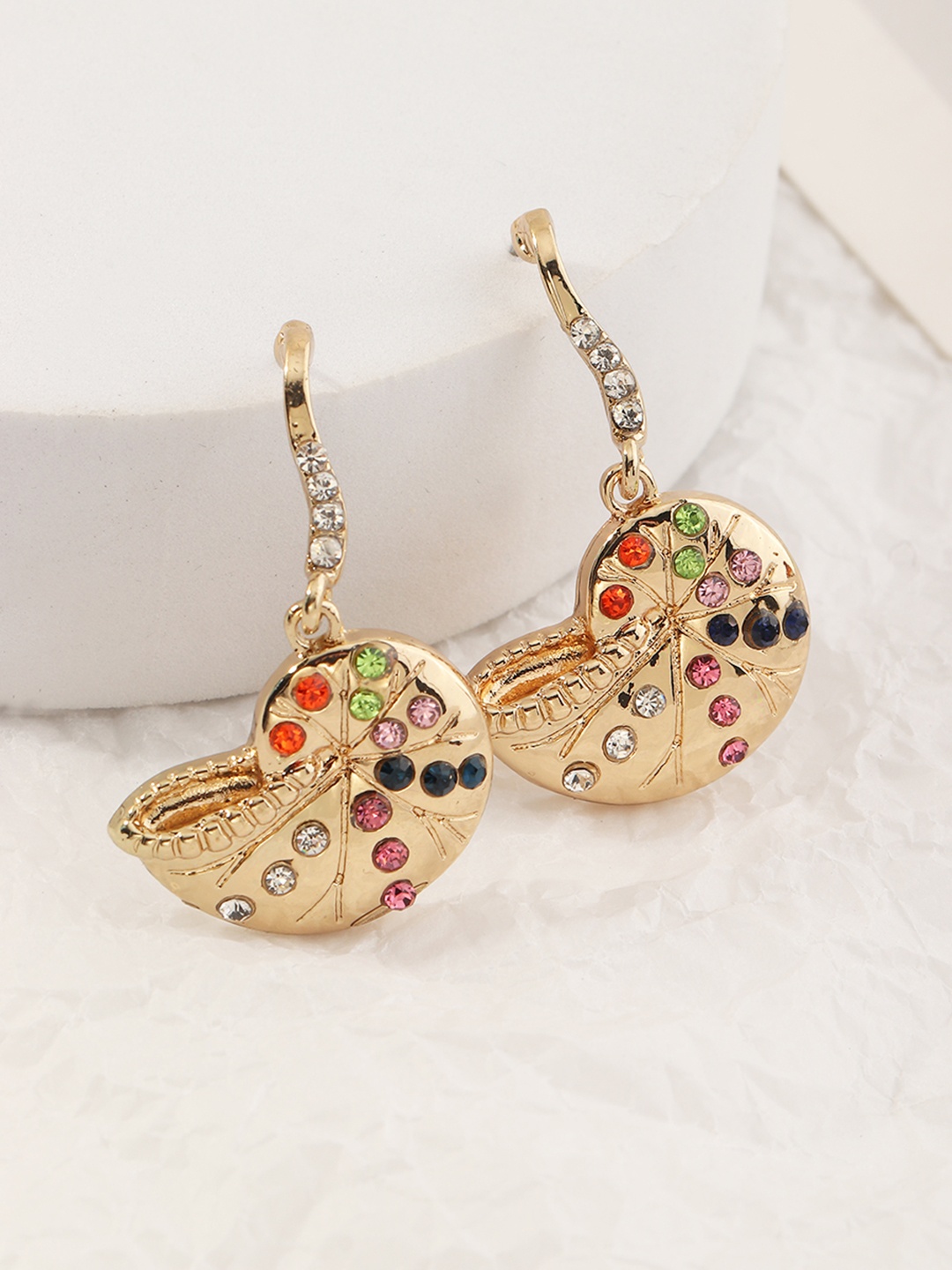 

URBANIC Gold-Toned Stone-Studded Contemporary Drop Earrings