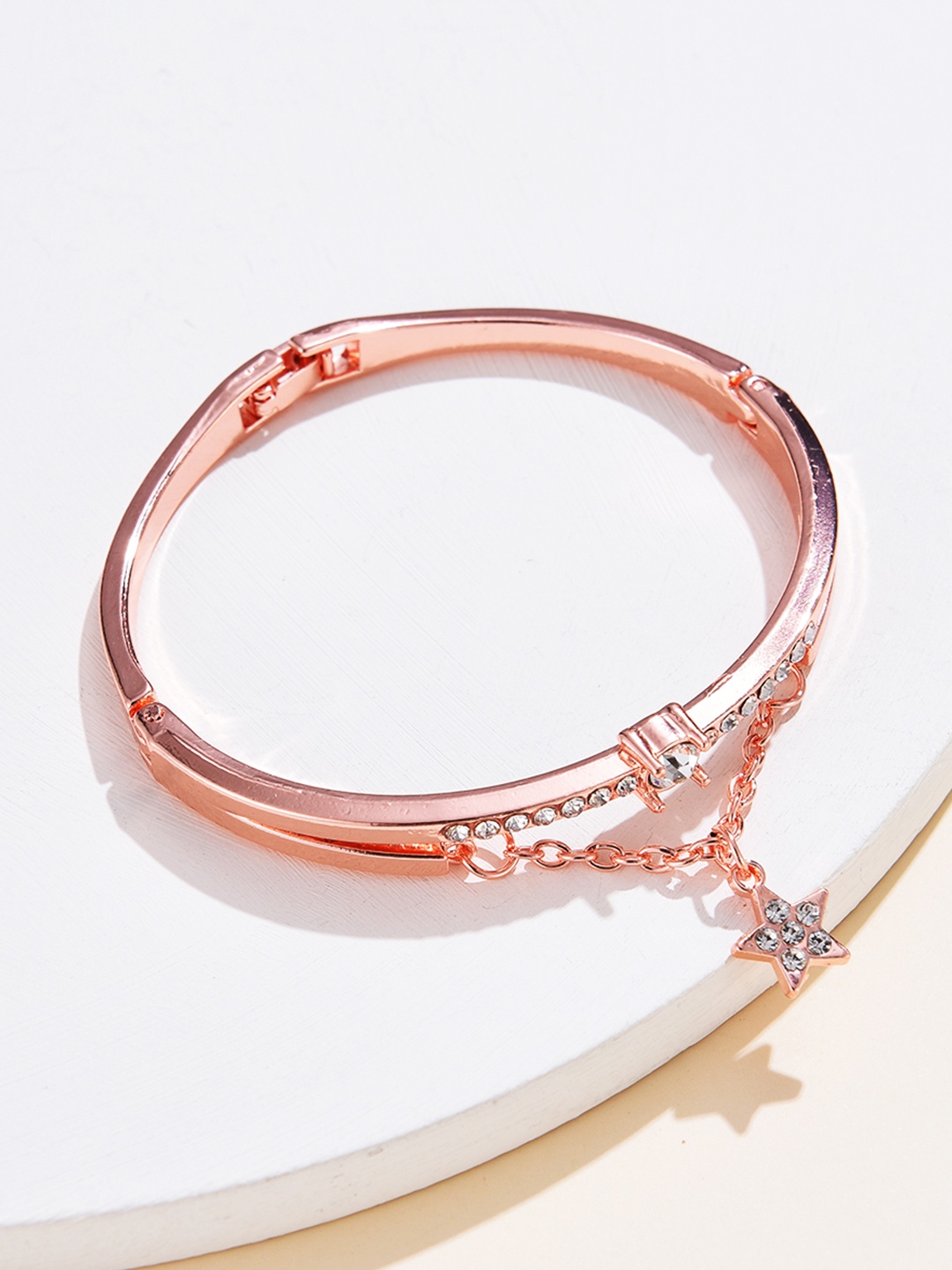 

URBANIC Women Rose Gold-Toned Star Charm Stone-Studded Cuff Bracelet