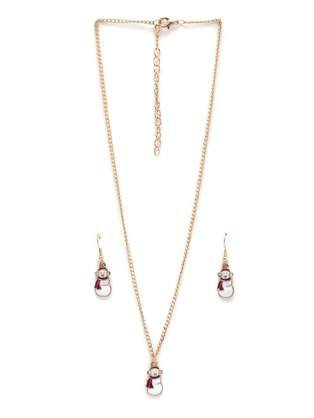 

URBANIC Gold-Toned & White Linked Chain Necklace with Snowman Earrings & Pendant