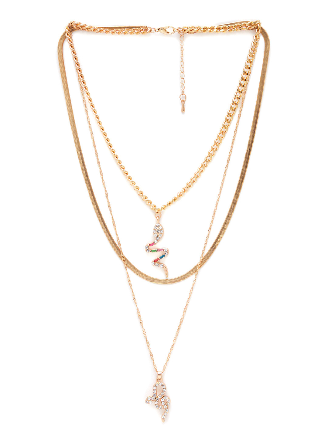 

URBANIC Gold-Toned Triple Layered Stone Studded Necklace with Pendant Detail