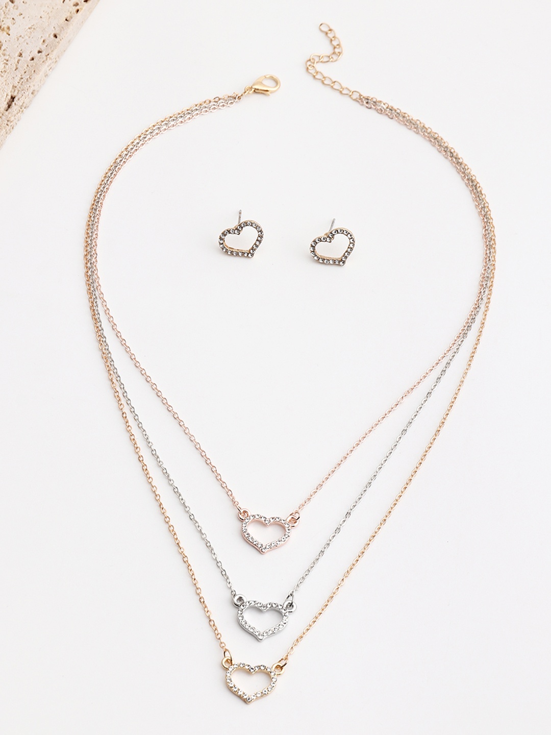 

URBANIC Gold-Toned & Silver-Toned Heart Shaped Layered Necklace & Earrings