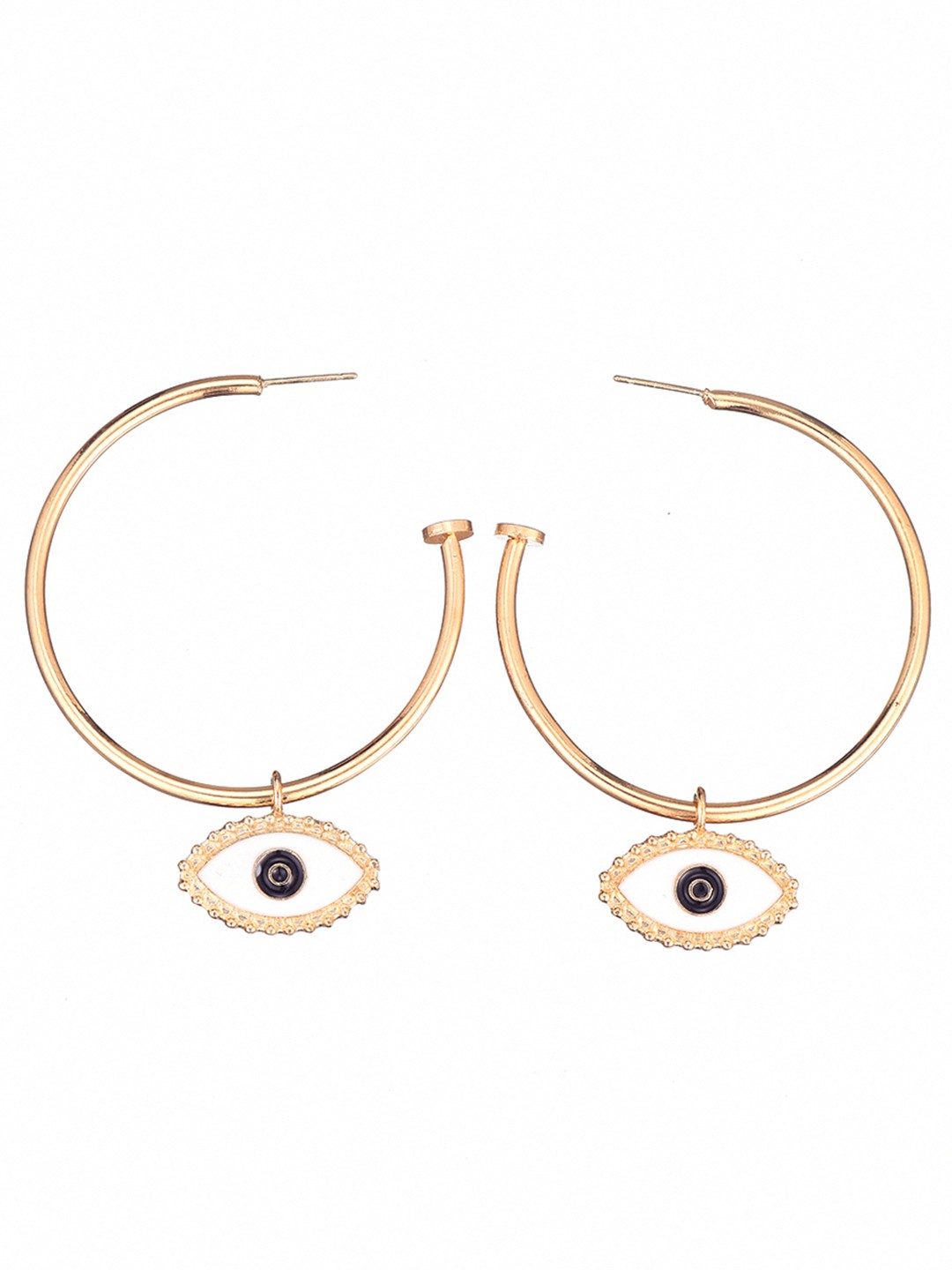 

URBANIC Gold-Toned & White Circular Half Hoop Enamelled Earrings
