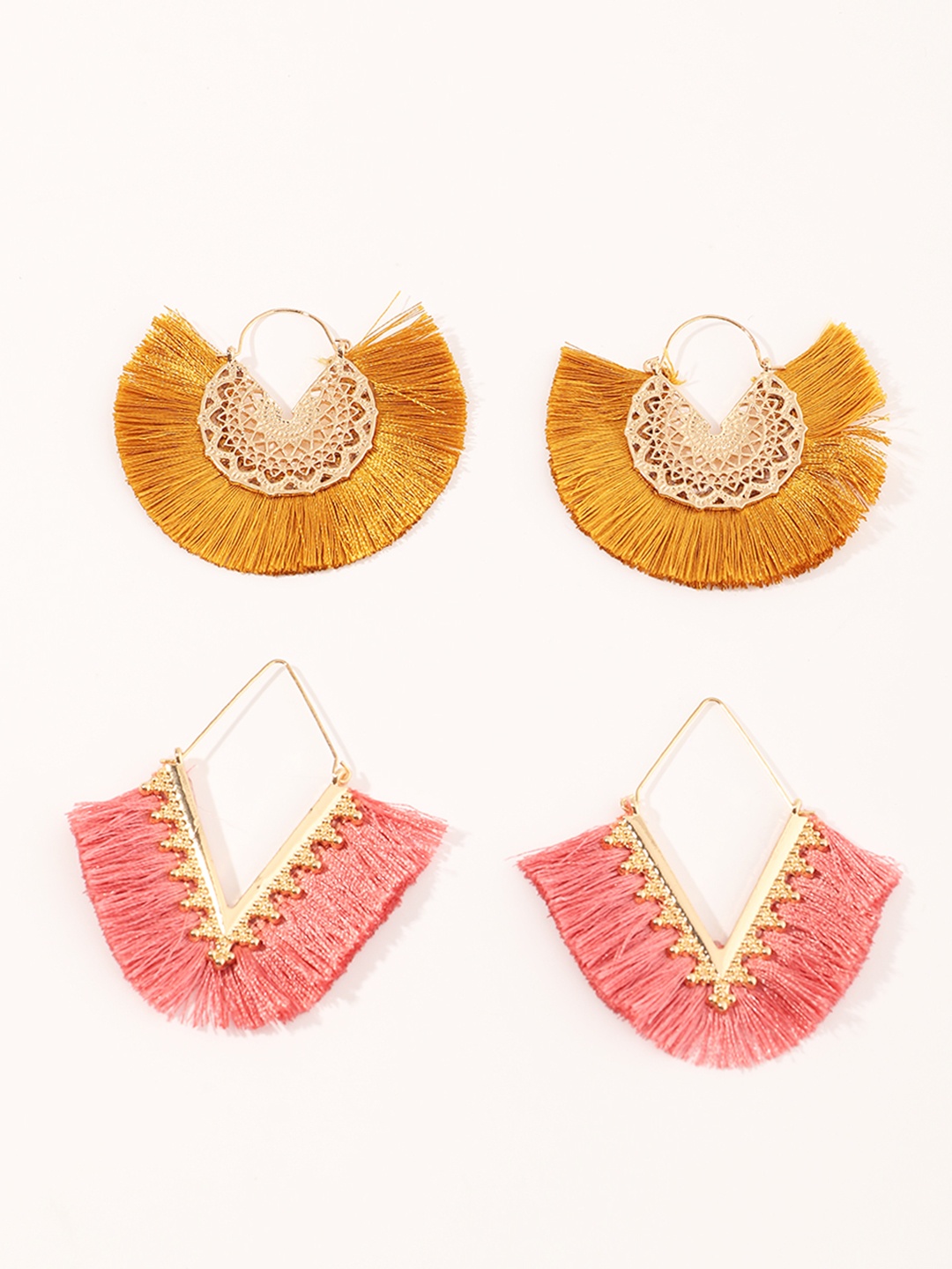 

URBANIC Pack of 2 Orange & Pink Circular Drop Earrings