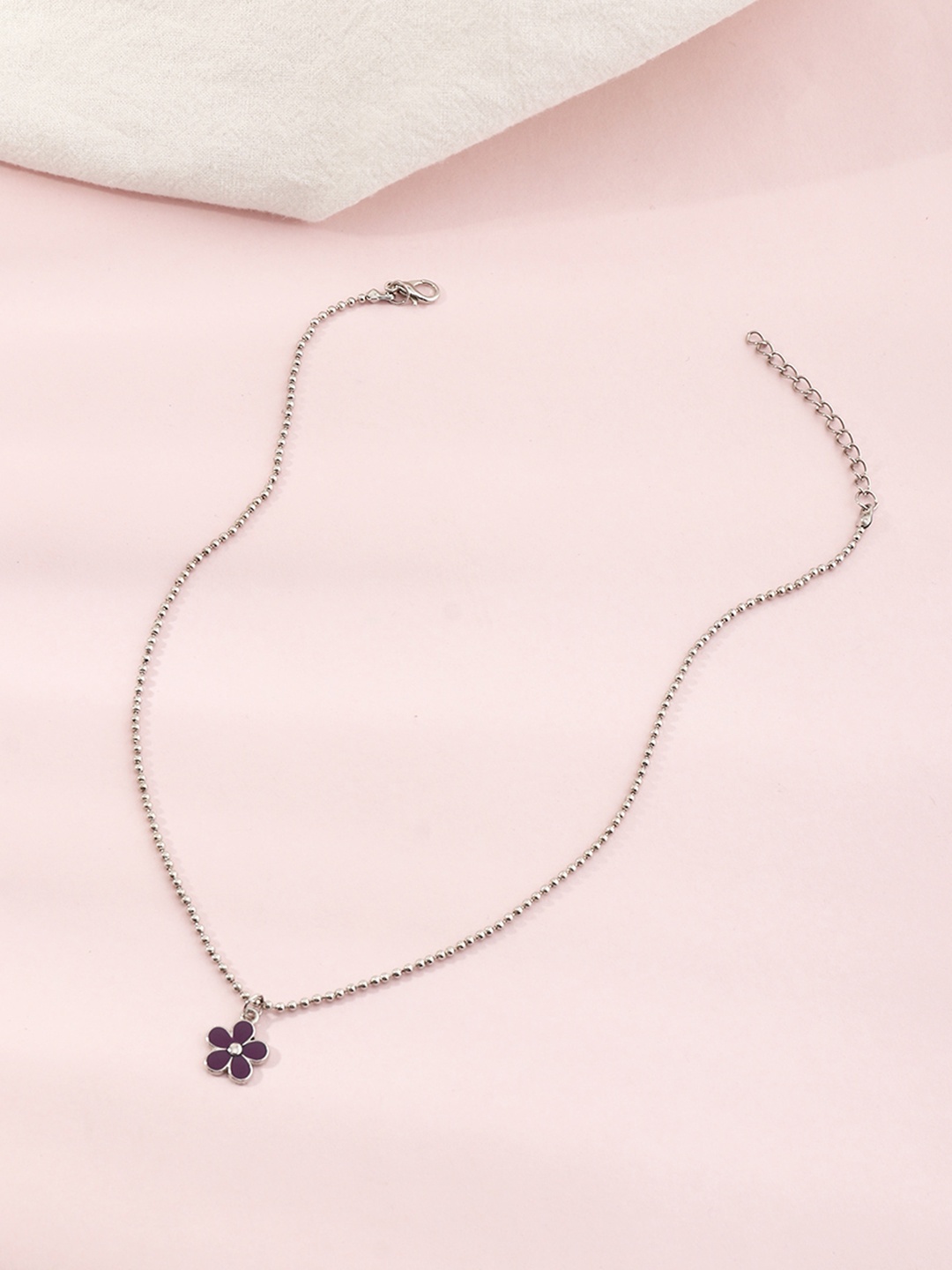 

URBANIC Purple & Silver-Toned Floral Enamelled Necklace