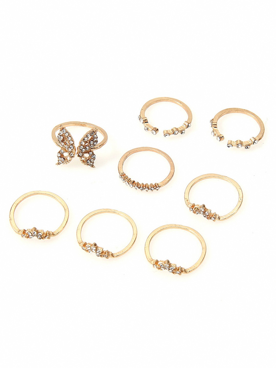 

URBANIC Pack of 8 Gold-Toned Rhinestone Ring